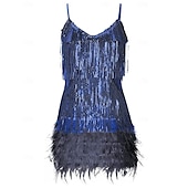 billiga Klänningar-Glada 20-talet 1920-talet Flapper-klänning Klänningar Den store Gatsby Tofs Fjäder Tofs Fjädrar Maskeradkläder Dam Maskerad Bröllop Bröllopsgäst Fest / afton Vuxen Klänning Hemkomstklänningar