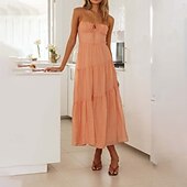 economico Abiti da vacanza-Per donna Abito Midi Abito da laurea Abito Sottoveste Moda Moderno Compleanno Data Uscire Vestibilità regolare Semplice Senza Maniche Spalline sottili Arancione Verde Estate