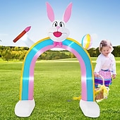 abordables Luces de paisaje-Conejito de Pascua inflable de 9.8 pies, cepillo de mano y huevo de Pascua inflable con arcoíris de luz, para interiores y exteriores, patio, jardín, césped, vacaciones familiares, ambiente de fiesta, luz decorativa