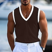 cheap Tank Tops-Men&#039;s Tank Top Vest Sleeveless Shirt Sleeveless V Neck Summer Plain Fashion Classic Comfortable Street Casual Holiday White Blue Top Tee for Men