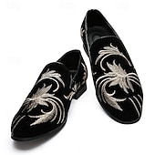 abordables Chaussures sans lacets &amp; mocassins-chaussures de bal pour hommes - mocassins en velours noir avec motif de blé brodé doré pour les occasions formelles