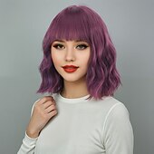 economico Parrucche trendy sintetiche-Parrucche sintetiche Ondulato Tessitura riccia Taglio asimmetrico Frangetta dritta A macchina Parrucca 14 pollici A1 Capelli sintetici Per donna Classico Comodo Colore Graduale e Sfumato Multicolore