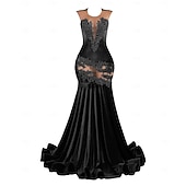 ieftine Rochii de Seară-Rochie de seară tip Sirenă  Trompetă Elegantă Rochie Formală de Bal cu tren scurt mânecă scurtă gât rotund brodată cu paiete și aplicații de mărgeluțe