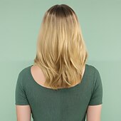 cheap Synthetic Trendy Wigs-Synthetic Wig Body Wave Curly Weave Asymmetrical Neat Bang Machine Made Wig 18 inch A1 Synthetic Hair Women&#039;s Classic Comfortable Color Gradient Yellow