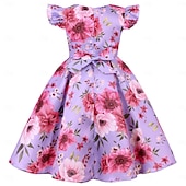 cheap Casual Dresses-Kids Girls&#039; Party Dress Graphic Sleeveless Special Occasion Princess Polyester Party Dress Summer Spring kids Yellow Wine Blue