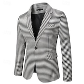 billige Herre Klassiske Blazere-Herre Cocktail antrekk Blazer Bryllupsfest cocktail Elegant og moderne Elegant og luksuriøst Sommer Vår Polyester Hundetannmønster Enkelt Brystet Enn-knapp Blazer Hvit+Svart