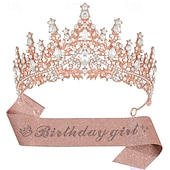 cheap Birthday Party Supplies-Birthday Party Elegant Birthday Girl 2-Piece Set Rhinestone-Embedded Crown and Sash for Ball and Party