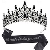 cheap Birthday Party Supplies-Birthday Party Elegant Birthday Girl 2-Piece Set Rhinestone-Embedded Crown and Sash for Ball and Party