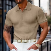 levne Pánské klasické polo-Pánské Waffle Polo košile Golfová košile Ležérní Dovolená Klopa Žebrovaný polo límec Krátký rukáv Módní Základní Bez vzoru Knoflíky Měkké Léto Jaro Běžný Bílá Žlutá Bordó Trávová zelená Khaki Šedá
