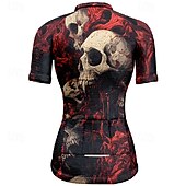 cheap Women&#039;s Jerseys-Women&#039;s Cycling Jersey Short Sleeve Bike Tee Tshirt Jersey with 3 Rear Pockets Mountain Bike MTB Breathable Quick Dry Anatomic Design Wicking Wine Red Black Red Skull Sports Clothing Apparel