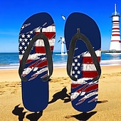 tanie Graficzne buty do druku-męskie klapki z amerykańską flagą – patriotyczne sandały w gwiazdy i paski na lato, na Dzień Niepodległości i na plażę