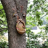 economico birdwatching e fauna selvatica nel cortile-mangiatoia per uccelli con faccia di albero, divertente vecchio albero con faccia di albero, resistente alle intemperie, mangiatoia per uccelli con albero, resina, arte decorativa per giardino,