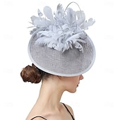 baratos Capacete de Casamento-Peça para Cabeça Sinamay Casamento Festa de Noite Elegante Casamento Com Penas Capacete Chapéu