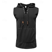 preiswerte Fitness Tank-Tops-Herren Tank Top Weste Unterhemd Ärmelloses Shirt Ärmellos Mit Kapuze Sommer Einfach Mode Designer Urlaub Straße Ausgehen Schwarz Weiß Khaki Top T-Shirt für Herren