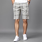 baratos Calças de Vestir Curtas-Homens Calção Shorts sociais Bermudas Shorts casuais Bermudas de Golfe Cintura elástica Bolso Com Zíper Perna reta Xadrez Conforto Sem Ferro Comprimento do joelho Escritório O negócio Diário Moda