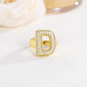 cheap Gifts-Personalized Letter Ring, Gift for Mom, 18K Gold Plated Adjustable Ring, Copper with Zircon, Open Band Initial Ring, Elegant and Stylish Jewelry for Women