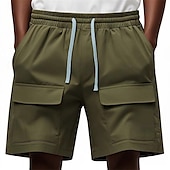 baratos Clássico-Homens Bermuda Cargo Shorts de verão Bermudas Shorts casuais Com Cordão Bolso multi Perna reta Tecido Respirável Pavio Humido Comprimento do joelho Ao ar livre Casual Corrida Moda Roupa de rua Preto