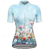 billige Dametrøyer-Dame Sykkeltrøyer Blomsternål i krystall Kortermet Sykkel T-skjorte Jersey med 3 baklommer Fjellsykling Hurtigtørkende Anatomisk design Vidje Pustende sport Gul Blå Oransje Klær
