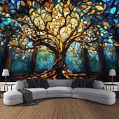 olcso Az élet fája falikép-Az Élet fája függő faliszőnyeg Fali művészet Nagy faliszőnyeg Fali dekoráció Fénykép háttér Takaró Függöny Otthon Hálószoba Nappali díszítés Ólomüveg Katedrális