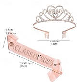 cheap Graduation Decoration-Graduation Party Supplies Kit, Glittered Metal Graduation Princess Grad Crown Tiara, Class of 2025 Graduate Sash, Rhinestone Letter Headpiece, Alloy Tiara and Sash Set