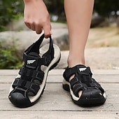 abordables sandalias de exterior-Sandalias deportivas multitirantes verdes y marrones para hombre con velcro ajustable y suela antideslizante para aventuras al aire libre