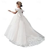 preiswerte Kleider für die Blumenmädchen-Kinder Mädchen Blumenmädchenkleid Partykleid Einfarbig Ärmellos Leistung Netz Prinzessin Süß Netzstoff Knöchellang Etui-Kleid Tüllkleid Sommer Frühling Herbst Kinder Weiß Elfenbein Orange