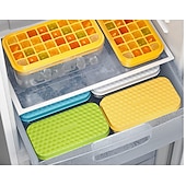 economico Accessori ghiaccio-vaschetta per cubetti di ghiaccio con coperchio &amp;contenitore, stampo per cubetti di ghiaccio con 32/64 cubetti, vaschette per ghiaccio impilabili per congelatore con fondo in silicone a sgancio