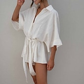 levne Sady-Dámské Běžný Sady inspirované lnem Šik ven Pevná barva Poloviční rukáv Košilový límec Knoflíky Jdeme ven Víkend Běžný Bílá Světlá růžová Léto