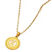 baratos Presentes-colar de letras personalizado, presente para a mãe, pingente de aço titânio banhado a ouro 18k, colar de alfabeto redondo de a a z inspirado em conchas, corrente de clavícula unissex minimalista