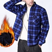cheap Men&#039;s Button Up Shirts-Men&#039;s Shirt Casual Shirt Beach Shirt Fleece Shirt Button Up Shirt Red Royal Blue Blue Orange Green Long Sleeve Plaid Lapel Vacation Hawaiian Pocket Clothing Apparel Polyester Fashion Casual