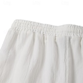 cheap Classic-Men&#039;s Shorts Linen Shorts Summer Shorts Beach Shorts Drawstring Elastic Waist Plain Comfort Breathable Knee Length Outdoor Daily Beach Fashion Classic Style Black White