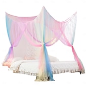 economico Baldacchini e tende da letto-1Pc Tende da Letto A Gazebo Arcobaleno Tenda da Principessa per Letto per Bambine Drappeggi Rete Decorazione Camera da Letto