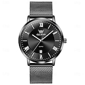 cheap Quartz Watches-OLEVS 5623 Mens Watch Simple Leisure Roman Scale Date Dial Stainless steel Waterproof Quartz Watch Rose Black
