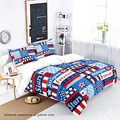 billige Dynetrekk sett-American Independence Day trykt tredelt dundynetrekk hotell soverom gjesterom luksushotell sengetøy komfortsett 1 dundynetrekk 2 putevar king size sengesett 2 deler sett 3 pi