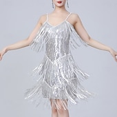 cheap Practice Dresses-Latin Dance Dress Tassel Pure Color Splicing Women's Performance Training Sleeveless High Polyester