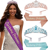 economico Forniture per Festa di Compleanno-set di accessori da 2 pezzi per compleanno principessa - cerchietto e fascia con strass per donne e ragazze
