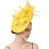 baratos Capacete de Casamento-Peça para Cabeça Sinamay Casamento Festa de Noite Elegante Casamento Com Penas Capacete Chapéu