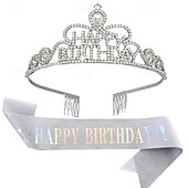 cheap Birthday Party Supplies-Birthday Party Girl and Women Elegant Decorations 2-Piece Set Headband and Sash with &#039;Happy Birthday&#039; - Available in Multiple Color Combo