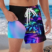 economico Piante e Fiori Tropicali-Per uomo Albero di Cocco Oceano Tropicale Pantaloncini foderati Pantaloncini da bagno 2 in 1 Pantaloncini da mare Misura del girovita medio Hawaiano Vacanza Abbigliamento mare Tasche Laterali Con
