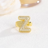 cheap Gifts-Personalized Letter Ring, Gift for Mom, 18K Gold Plated Adjustable Ring, Copper with Zircon, Open Band Initial Ring, Elegant and Stylish Jewelry for Women