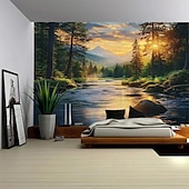 Недорогие пейзаж гобелен-Природный пейзаж Подвесной гобелен Мурал Искусство Широкоформатный гобелен Мурал Декорация Фоновое фото Одеяло Занавеска Декор для дома Спальня Гостиная