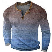 baratos Geométrico-Homens Gráfico Gradiente Camisa Waffle Henley Estilo casual Estilo Clássico Manga Longa Impressão 3D Moda Designer Básico Ao ar livre Diário Primavera &amp; Outono Azul Laranja Marron Cinzento Henley