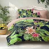 baratos 100% algodão-Conjunto de Capa de Edredom Floral 100% Algodão Suave e Respirável com Flores Tropicais Capa de Edredom Leve e Durável Confortável para Todas as Estações Fácil de Cuidar