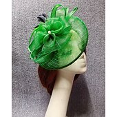 economico Fascinator-Fascinator Cappello a Rete Velato per il Matrimonio Giornata Ladies con Pennacchi di Piume Copricapo