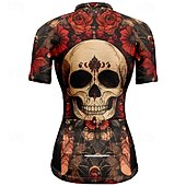 cheap Women&#039;s Jerseys-Women&#039;s Cycling Jersey Short Sleeve Bike Tee Tshirt Jersey with 3 Rear Pockets Mountain Bike MTB Breathable Quick Dry Anatomic Design Wicking Wine Red Black Red Skull Sports Clothing Apparel