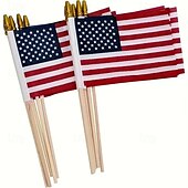 お買い得  ガーデンフラッグ、バナー-1個 USアメリカン Stick Flags 小型ミニUSA手持ちフラッグ 7月4日装飾、退役軍人パーティー、メモリアルデー