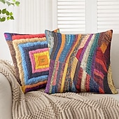 baratos Estilo Vintage-Capa de Almofada Decorativa de Patchwork Geométrico 1PC Capa de Almofada Quadrada Macia para Sofá Capa de Almofada para Quarto Sala de Estar