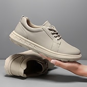 abordables Baskets-Baskets décontractées en cuir beige pour homme avec design à lacets - parfaites pour le confort au quotidien et les activités de loisirs
