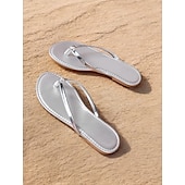 economico Infradito da Vacanza-infradito da donna con cinturino metallico – sandali da spiaggia minimalisti con suola ammortizzata, stile estivo casual per le vacanze, la piscina e l&#039;uso quotidiano