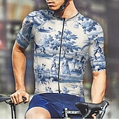 abordables Maillots pour hommes-Homme Maillot Velo Cyclisme Manche Courte Cyclisme Tee-shirt Maillot avec 3 poches arrière VTT Vélo tout terrain Respirable Séchage rapide Conception anatomique Mèche Blanche Bleu Graphic Des sports